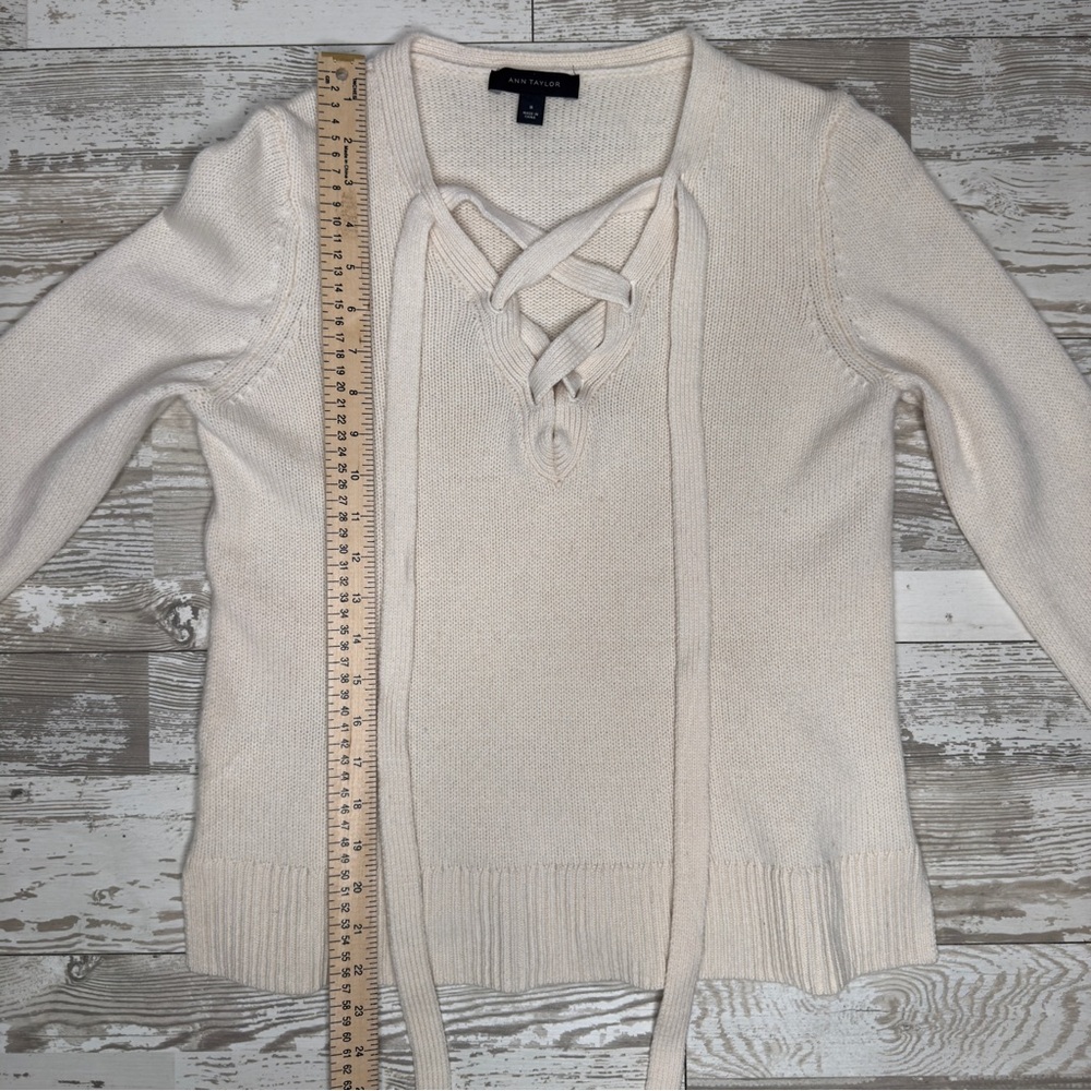 Ann Taylor Women's Wool‎ Cashmere Lace-Up Knit Sweater Medium Cream - Picture 7 of 10